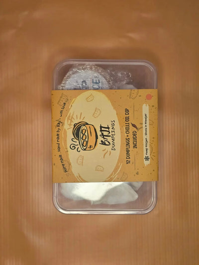 Baji Dumplings 12-piece box, seen from above