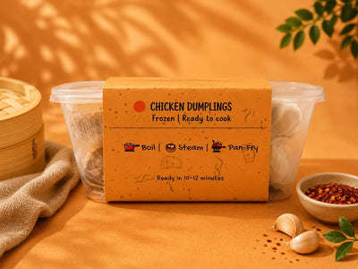 Chicken Dumplings pack, frozen and ready to cook in 10 to 12 minutes